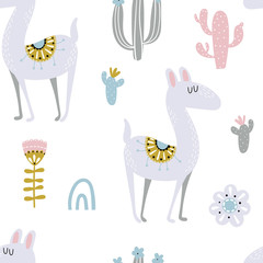 Seamless pattern with funny llama