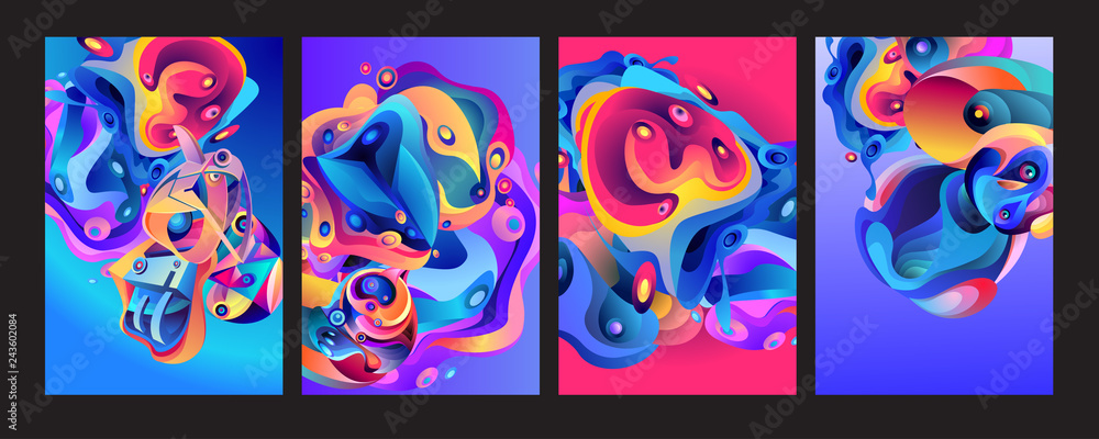 Fototapete set of modern abstract vector poster background . gradient geometric shapes of different colors in s