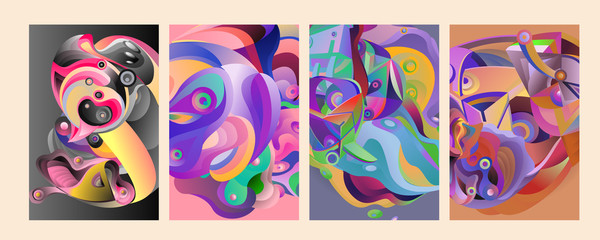 Set of modern abstract vector poster background . Gradient geometric shapes of different colors in space design style. Template ready for use in web or print design