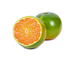 Fototapeta na wymiar Fresh green tangerine that gives high vitamin C, isolated from the white background