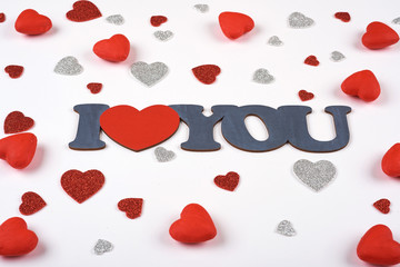 I love you on white background many hearts. Valentines Day
