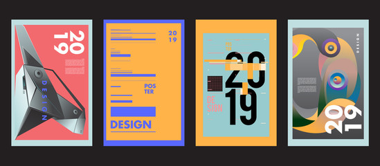 2019 New Poster Design Template. Trendy Vector Typography and Colorful Illustration Collage for Cover and Page Layout Design Template in eps10