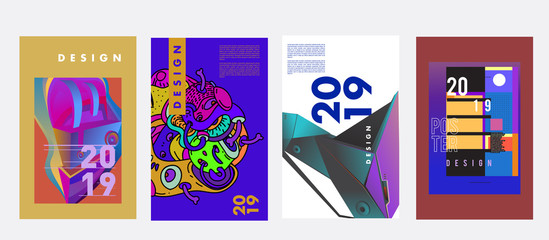 2019 New Poster Design Template. Trendy Vector Typography and Colorful Illustration Collage for Cover and Page Layout Design Template in eps10