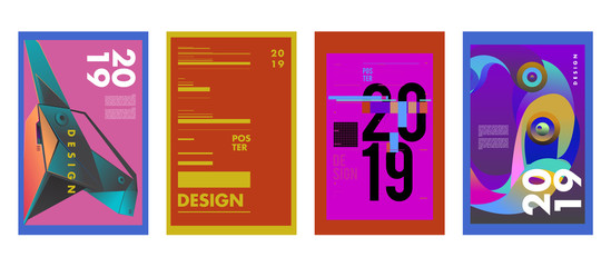 2019 New Poster Design Template. Trendy Vector Typography and Colorful Illustration Collage for Cover and Page Layout Design Template in eps10