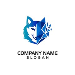 Husky dog with geometric shape as technology accent for data or cyber security logo template. © Jagat Kreasi