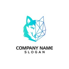 Husky dog with network connection symbol for data or technology logo template.