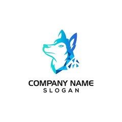 Husky dog with geometric shape as technology accent for data or cyber security logo template.