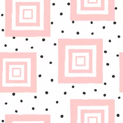 Afwasbaar behang Herhaalde ronde vlekken en vierkanten getekend met een ruwe borstel. Abstracte naadloze patroon voor meisjes. Aquarel, schets, verf. © Anne Punch