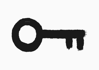 Vintage key drawn by hand with a rough brush. Grunge icon, symbol, sign. Sketch, watercolor, paint, graffiti.
