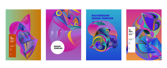 Abstract_shape_curSet of modern abstract vector poster background . Gradient geometric shapes of different colors in space design style. Template ready for use in web or print designve