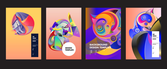 Abstract_shape_curSet of modern abstract vector poster background . Gradient geometric shapes of different colors in space design style. Template ready for use in web or print designve