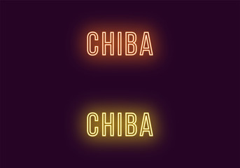 Neon name of Chiba city in Japan. Vector text