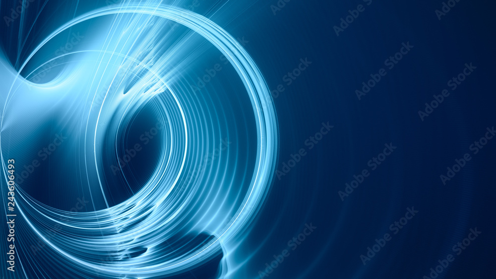 Aufkleber Abstract blue background element on black. Fractal graphics. Three-dimensional composition of glowing lines and mption blur traces. Movement and innovation concept.