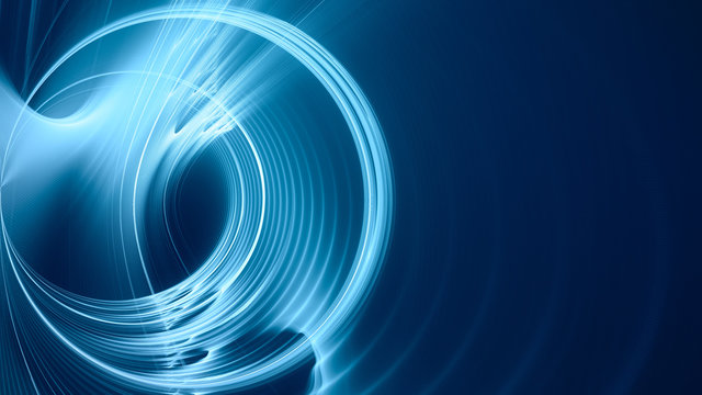 Abstract blue background element on black. Fractal graphics. Three-dimensional composition of glowing lines and mption blur traces. Movement and innovation concept.