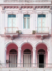 Pink pastel building in Havana in Cuba