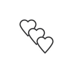 Three hearts line icon. linear style sign for mobile concept and web design. Abstract hearts outline vector icon. Love and Valentines day symbol, logo illustration. Pixel perfect vector graphics