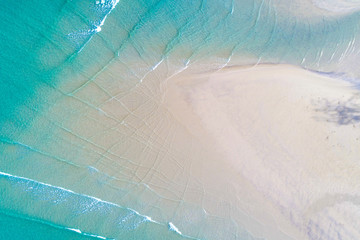Aerial view Idyllic white sand sea beach turquoise water