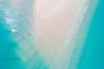Aerial view Idyllic white sand sea beach turquoise water