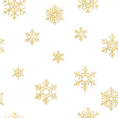 Merry Christmas holiday decoration effect. Golden snowflake seamless pattern. EPS 10