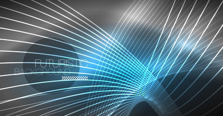 Digital technology abstract background - neon geometric design. Abstract glowing lines. Colorful techno background. Futuristic shape.