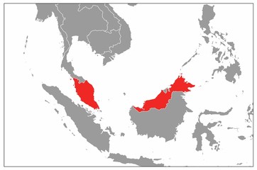 Malaysia map on gray base 