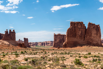 Fototapeta na wymiar Sandstone formations in the entrance of Arches National Park, Utah