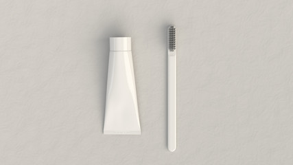 Blank white tube of toothpaste and toothbrush - 243610647