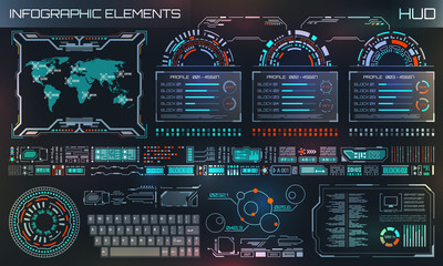 HUD UI, Futuristic User Interface HUD and Infographic Elements. Abstract Virtual Graphic Template