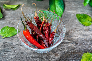 Dried chilies, spices, dried chillies for eating along with Thai food.