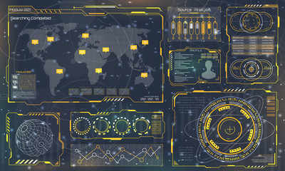 Futuristic Interface HUD Style and Infographic Elements. Abstract Virtual Graphic Touch UI