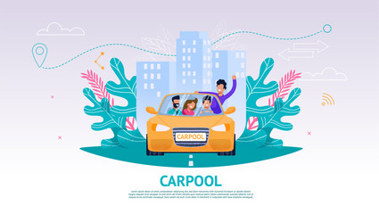 Illustration Happy Company People in Car, Carpool