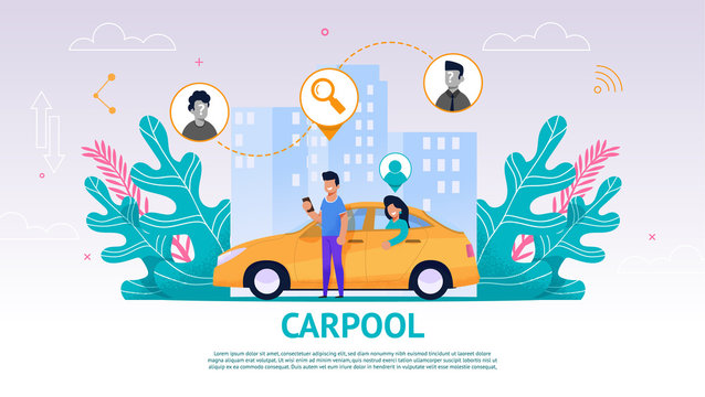 Illustration Guy and Girl in Yellow Car, Carpool