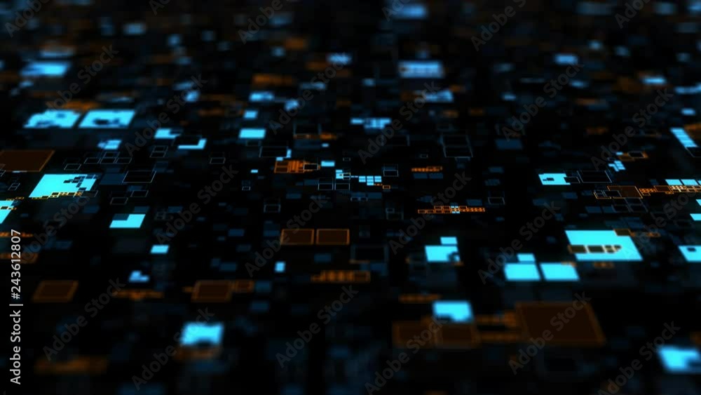 Poster 3d render background made of repetitive square patterns. technology theme concept with random square