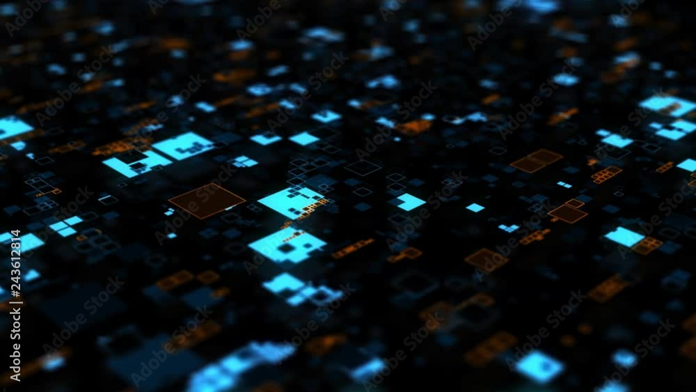 Poster 3d render background made of repetitive square patterns. technology theme concept with random square