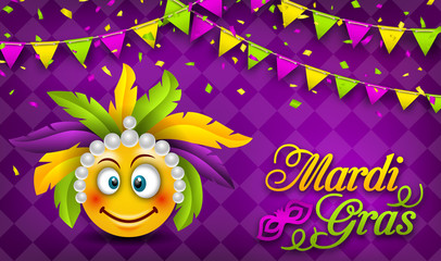 Naklejka premium Mardi Gras Carnival Party Banner, Lettering Template for Masquerade