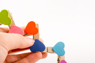 Colorful clothespin attached one another