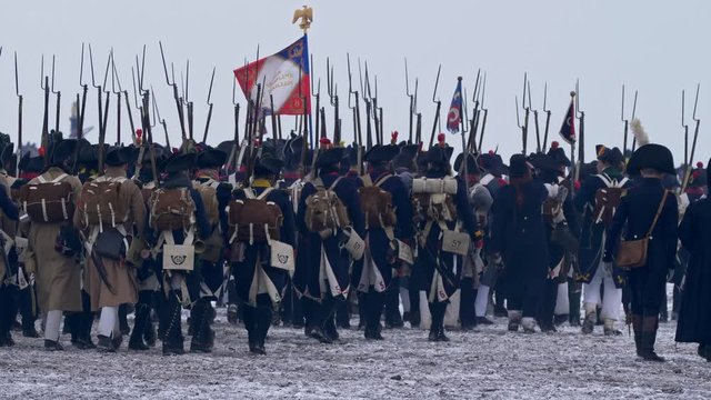 Napoleonic soldiers of Grande Armee marching