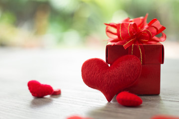 Valentine's day, gift box and red heart.