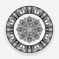 Empty dish, porcelain plate. Vector illustration. Decorative plates with Mandala ornament.