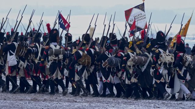 Napoleonic soldiers of Grande Armee marching