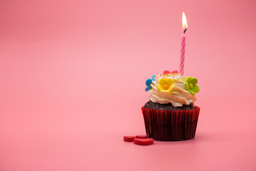  valentine cupcake on pink background