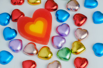 Valentine Hearts Chocolate with Candy On a white background