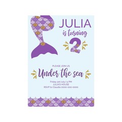 Cute birthday invitation for little mermaid Sea Party.Mermaid second birthday vector illustration 