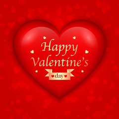 Big 3d heart with Valentine&rsquo;s greeting, red bokeh hearts, vector illustration.