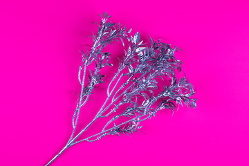 silver flower branch on red background