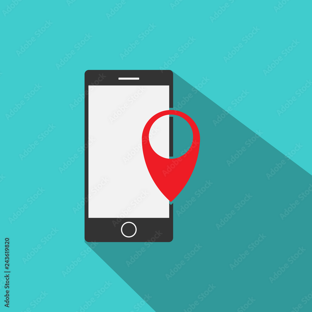 Aufkleber gps pointer mobile phone icon vector in modern flat style for web, graphic and mobile design.
