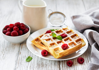 Homemade waffles with berries