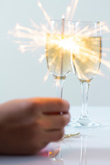 New year composition with champagne and space for text