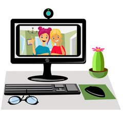 online chat with friends. video conference. people communicate in a video call