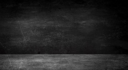 Empty black studio room. Dark background. Abstract dark empty studio room texture.  Product showcase spotlight background. Dark Studio Gallery